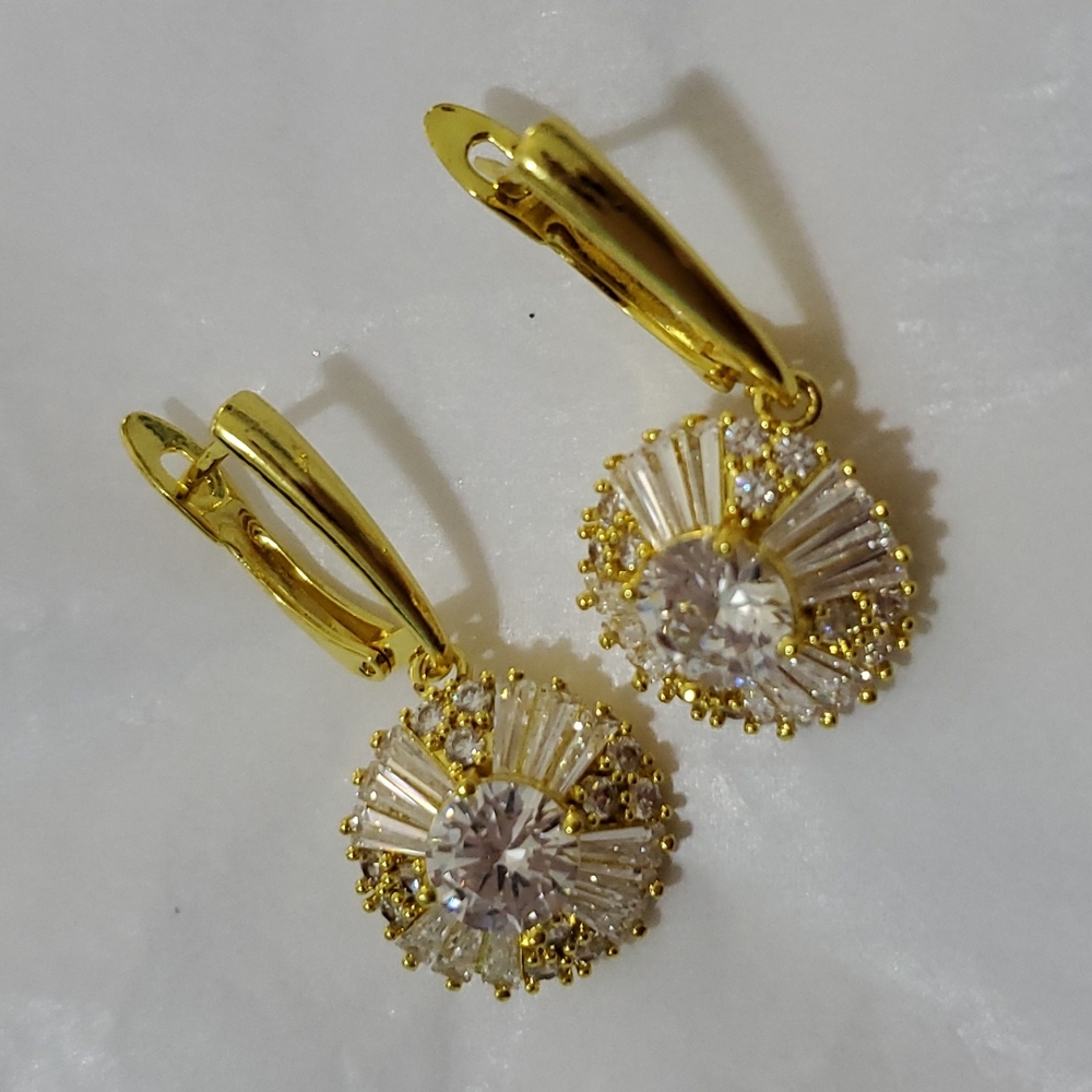 18K Gold Plated Stailess Steel Dangle Cubic Zircon Women's Earrings